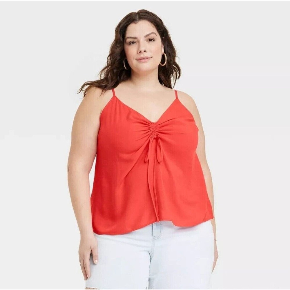 Ava & Viv Women's Tank top Cinched sleeveless sweetheart neck red size 1X